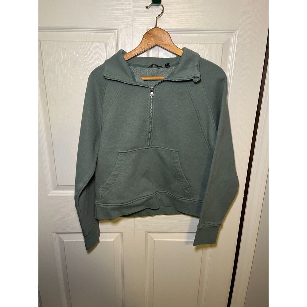 Danskin Womens Quarter Zip Pullover Hoodie Green Fleece Sweatshirt Large